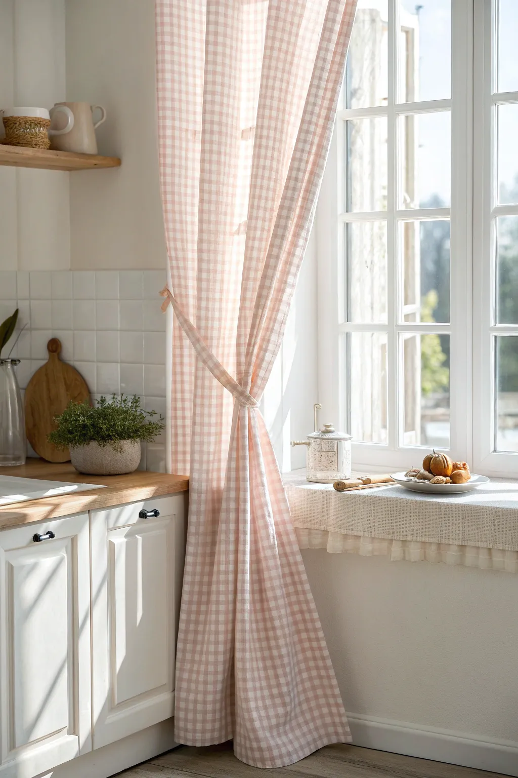 Embrace the rustic elegance of country-style curtains for a cozy kitchen uplift.