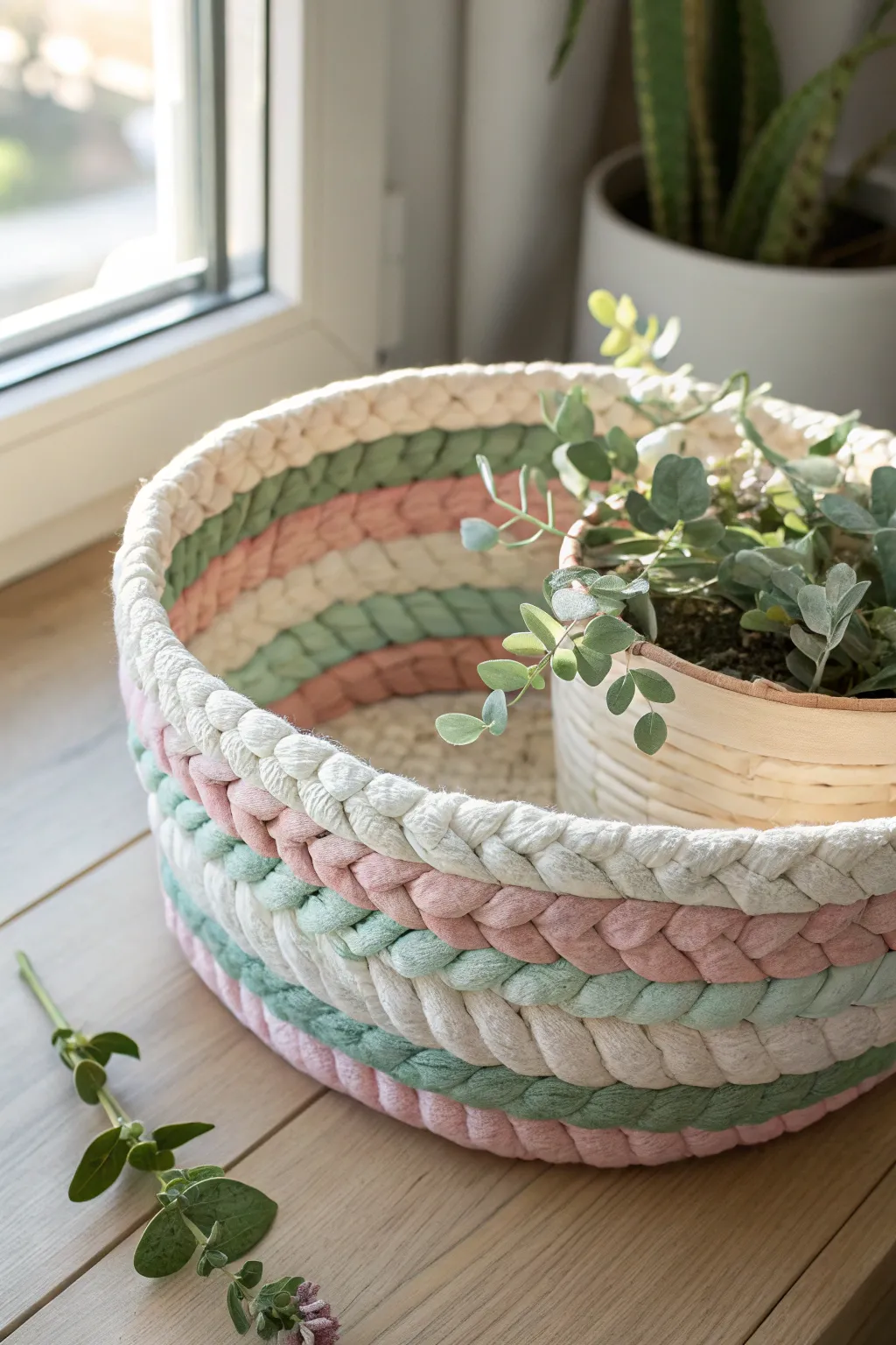Transform fabric remnants into a charming centerpiece with this upcycled basket, where every stitch tells a story of creativity and sustainability.