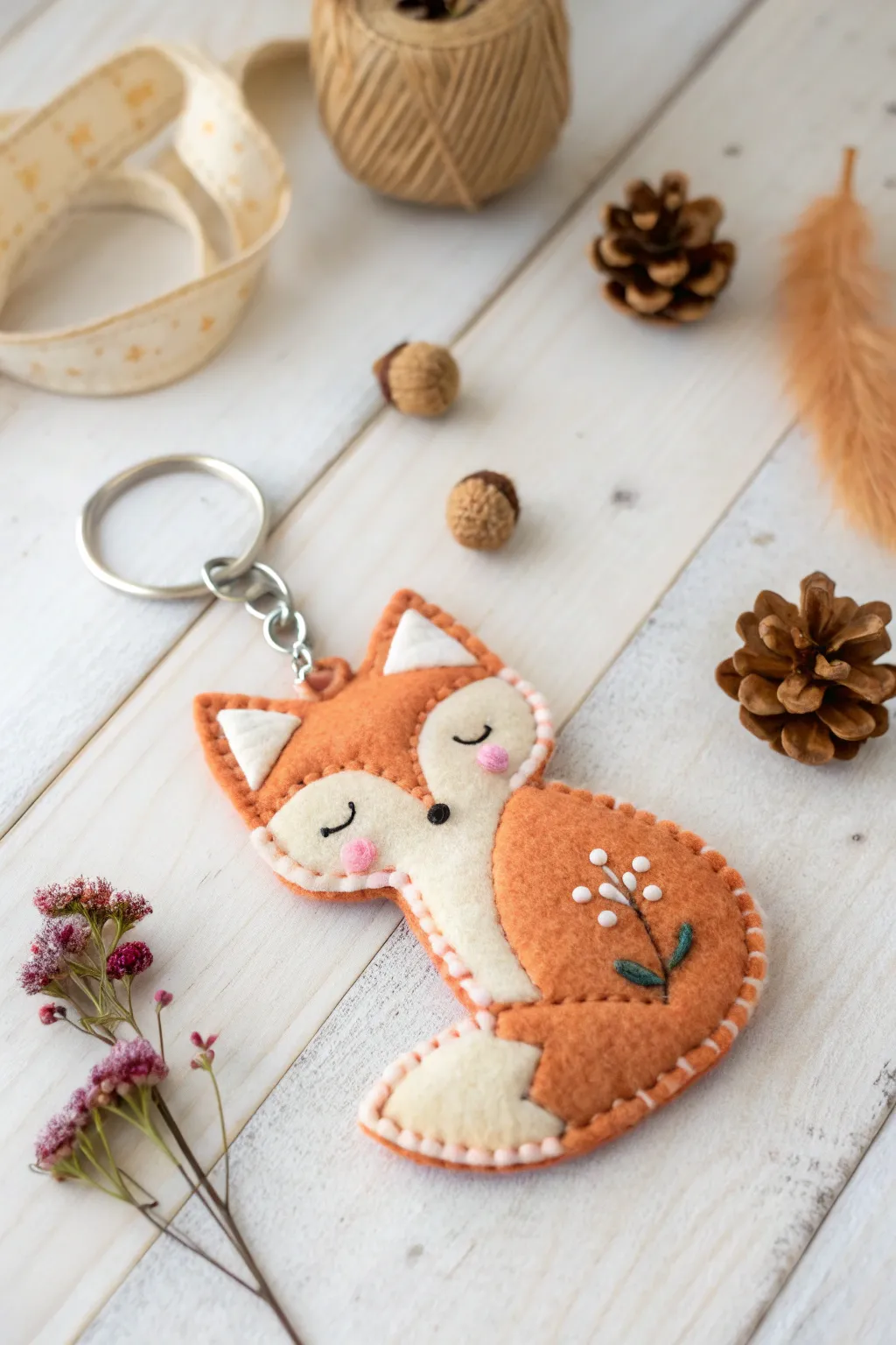 Charming Felt Fox Keychain: A Perfect Blend of Craftsmanship and Natural Beauty.