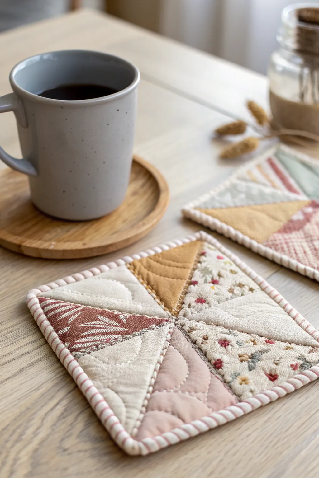 Sip in style with these handcrafted quilted coasters, where simplicity meets elegance.