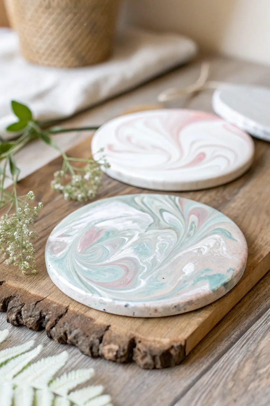 Elevate your table setting with these elegant DIY marbled clay coasters.