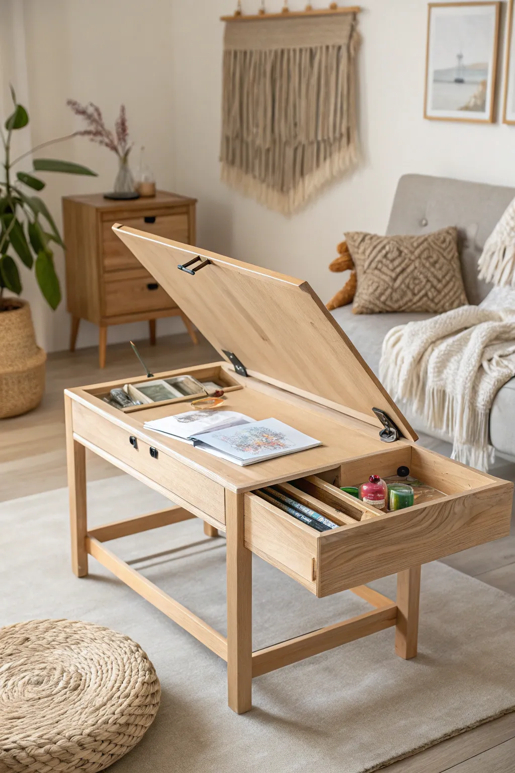 Maximize your space with this elegant convertible craft table, where Scandinavian simplicity meets Boho charm.