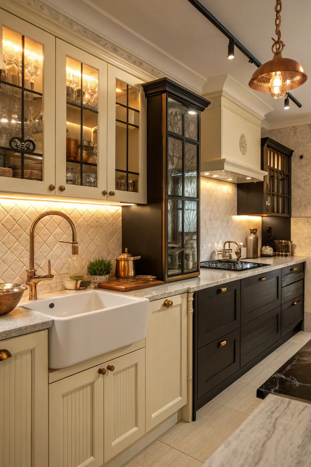 Metallic accents bring warmth and sophistication to the kitchen.