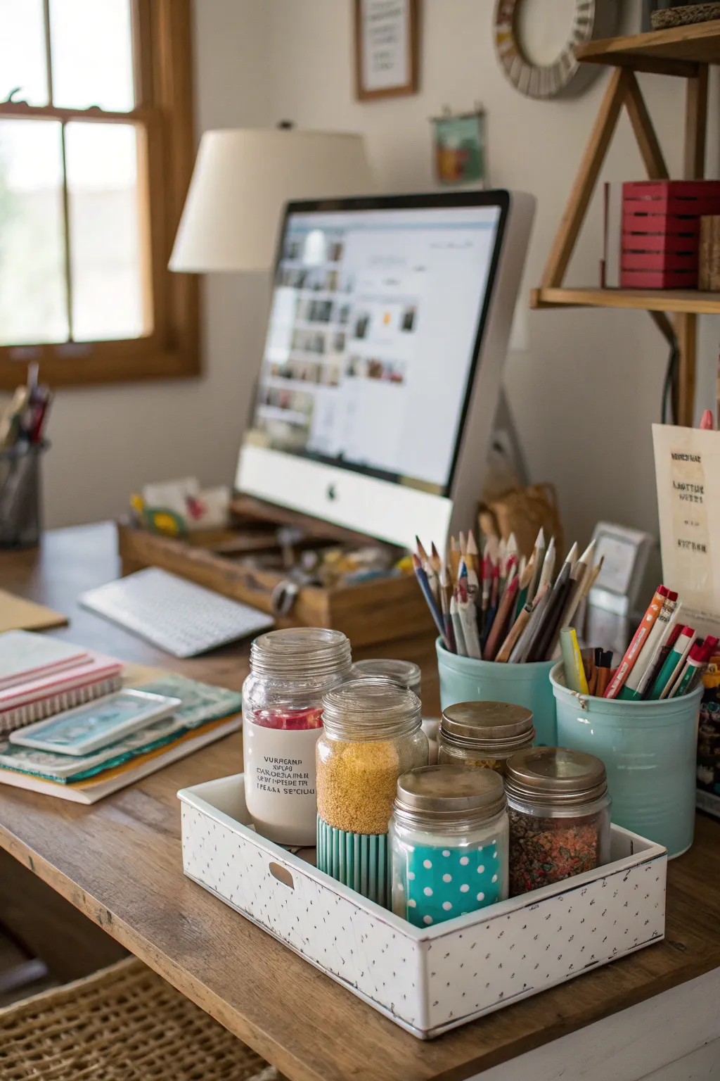 Add charm to your office with repurposed storage.