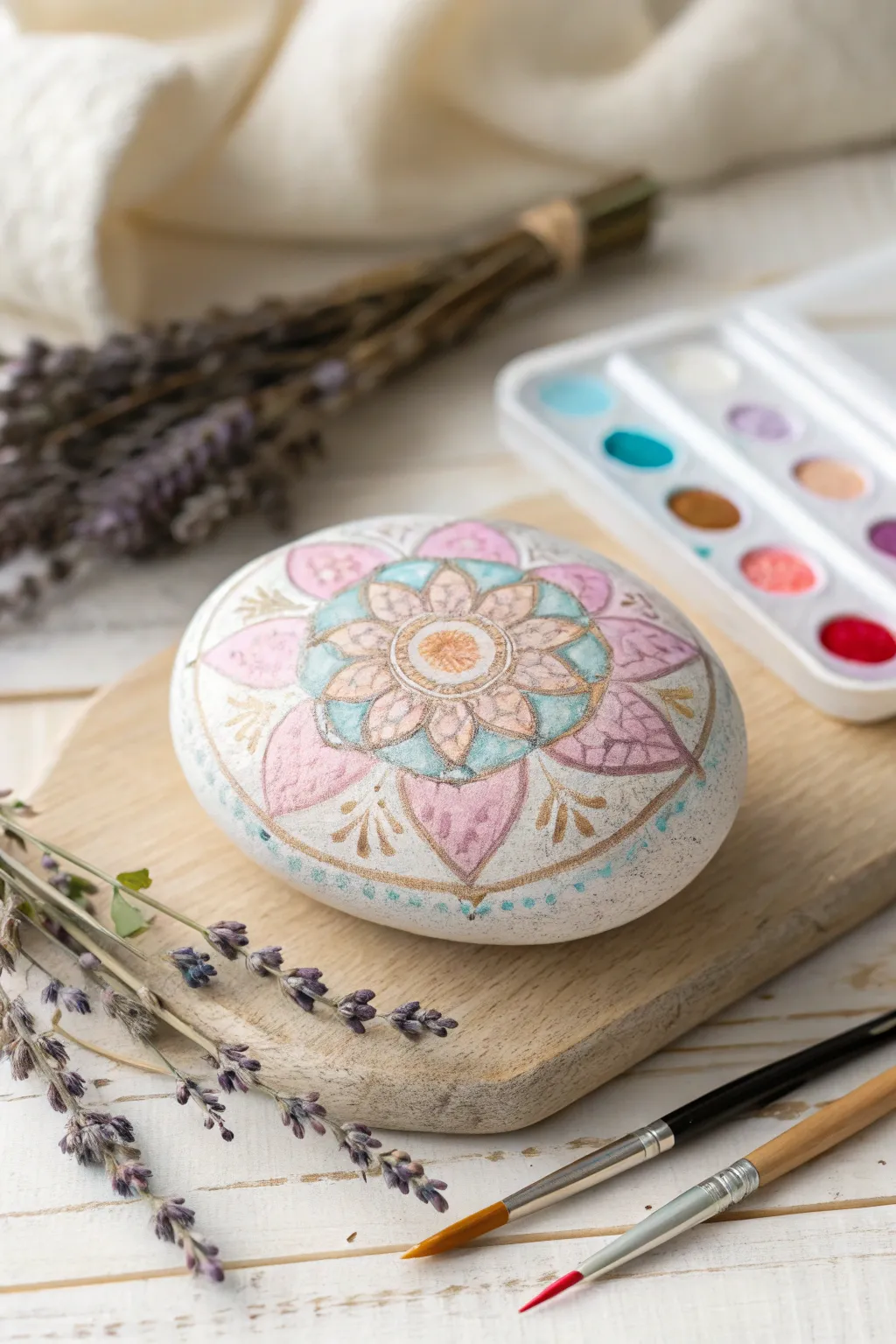 Find tranquility in creativity with a beautifully painted mandala stone.
