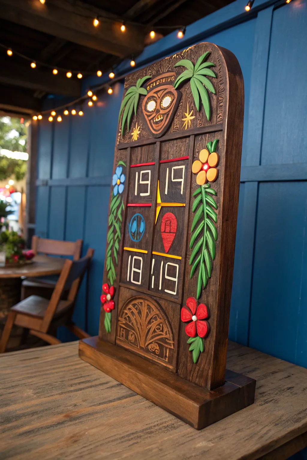 Elevate your game night with a tiki-themed scoreboard that combines craftsmanship with vibrant colors.