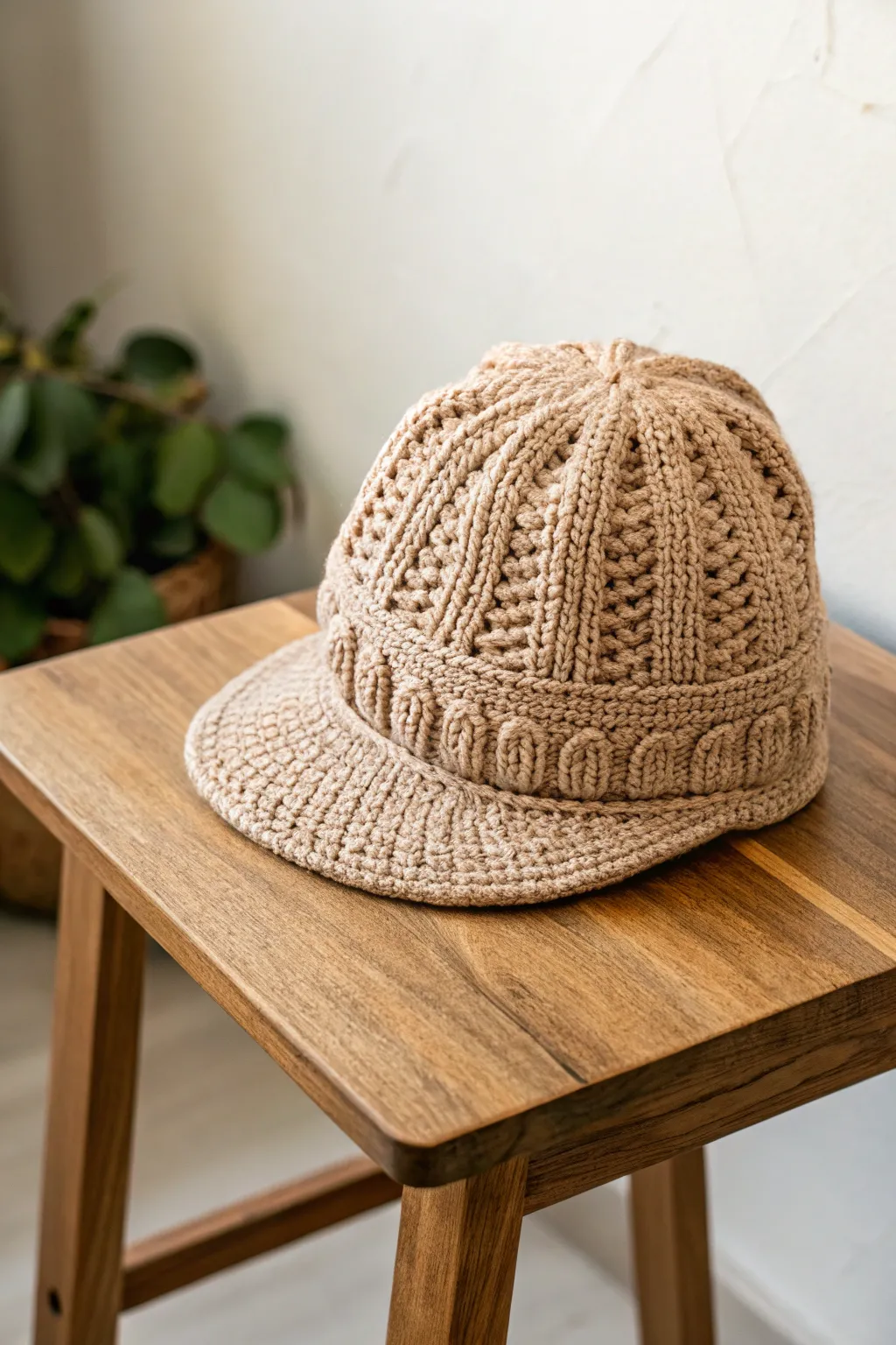 Style meets functionality: Embrace the sun with this chic crochet beanie with a bill.