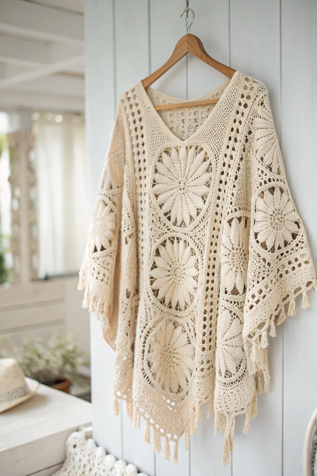 Embrace elegance with this sophisticated crochet tunic, perfect for a nature-inspired, layered look.
