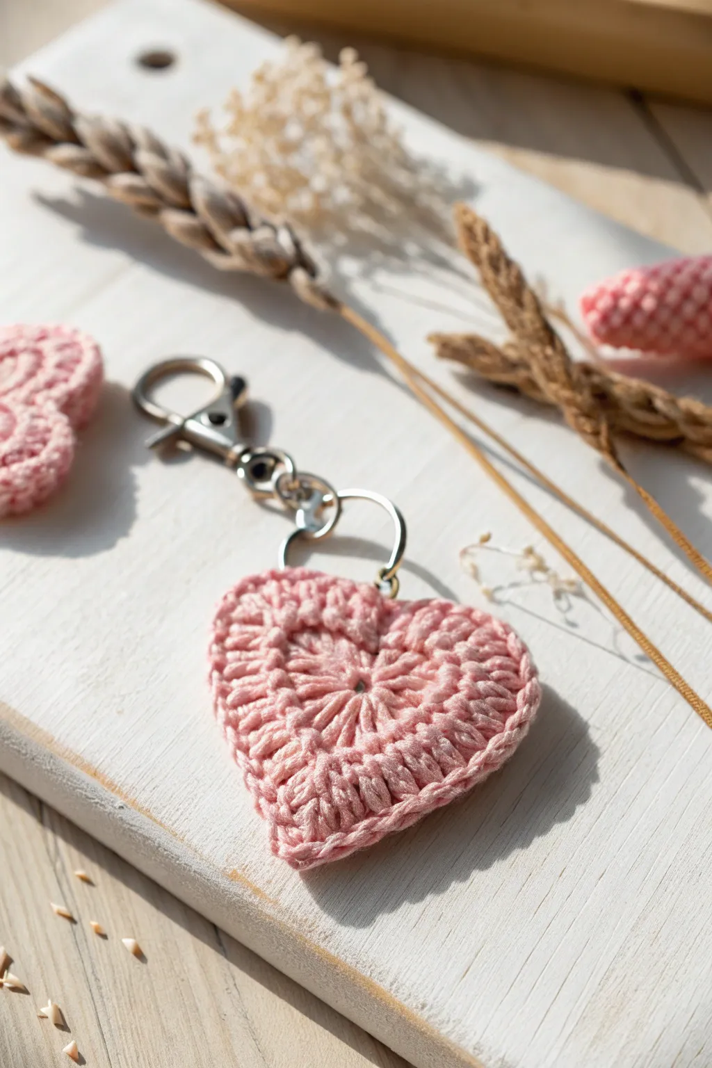 Carry a piece of love wherever you go with this charming crochet heart keychain. 💕 #CrochetCraft #MinimalistDesign #BohoCharm