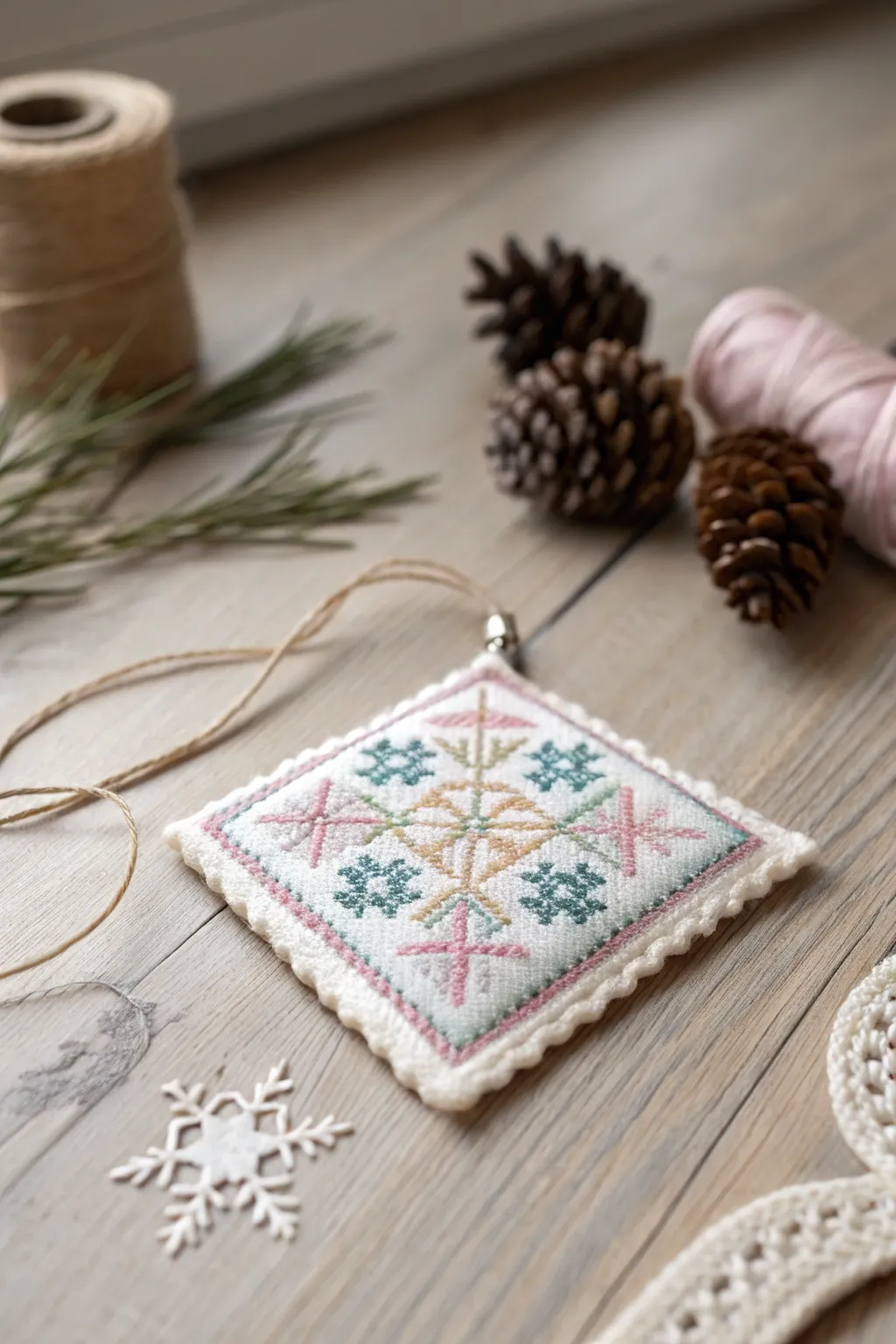 Craft your joy with this charming cross stitch ornament kit.