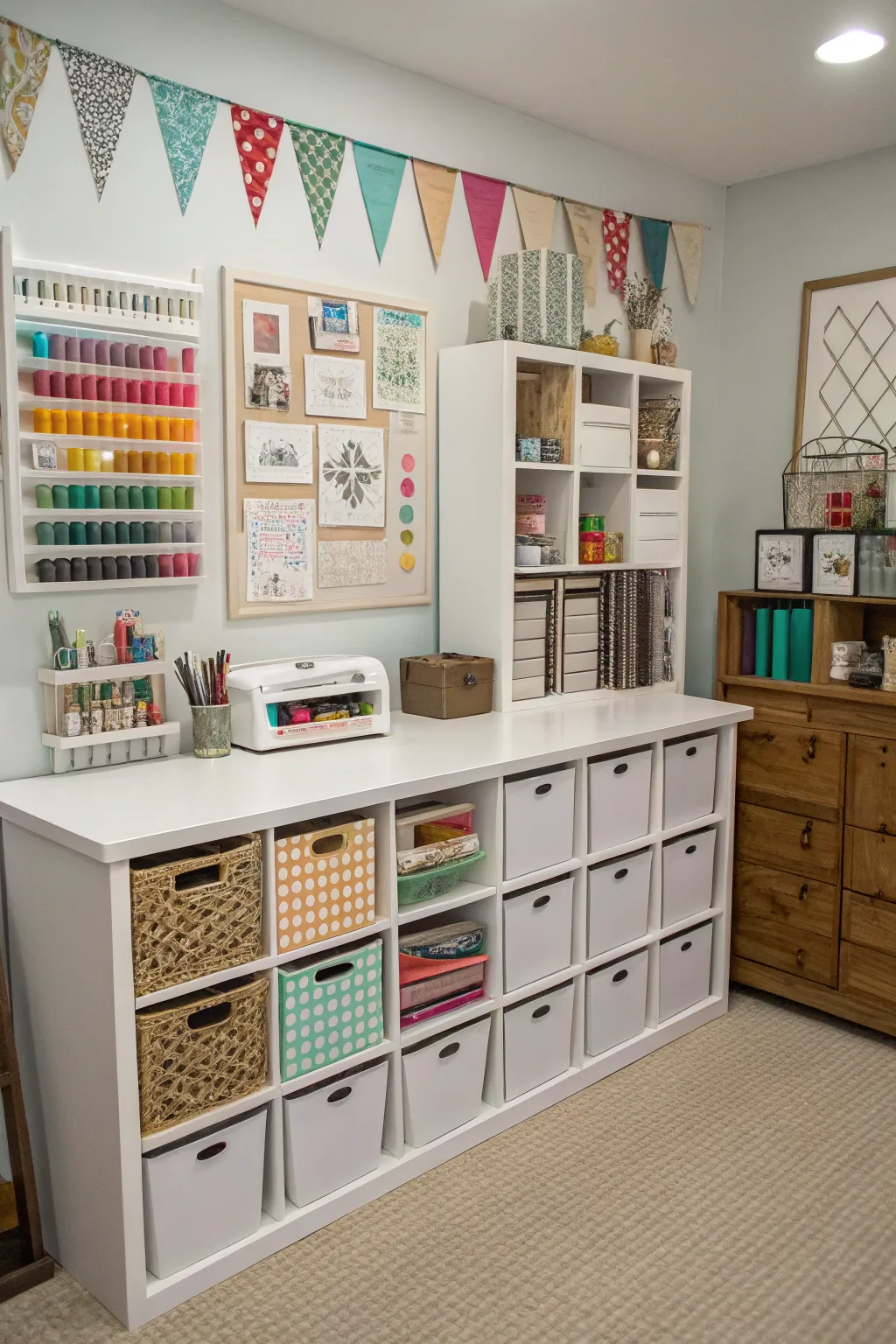 Cube storage keeps crafting spaces tidy and creative.