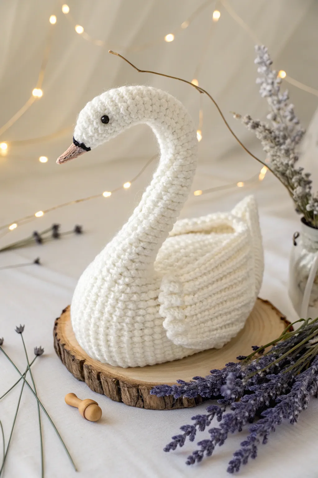Embrace elegance with this serene crochet swan—a minimalist masterpiece in pure white.