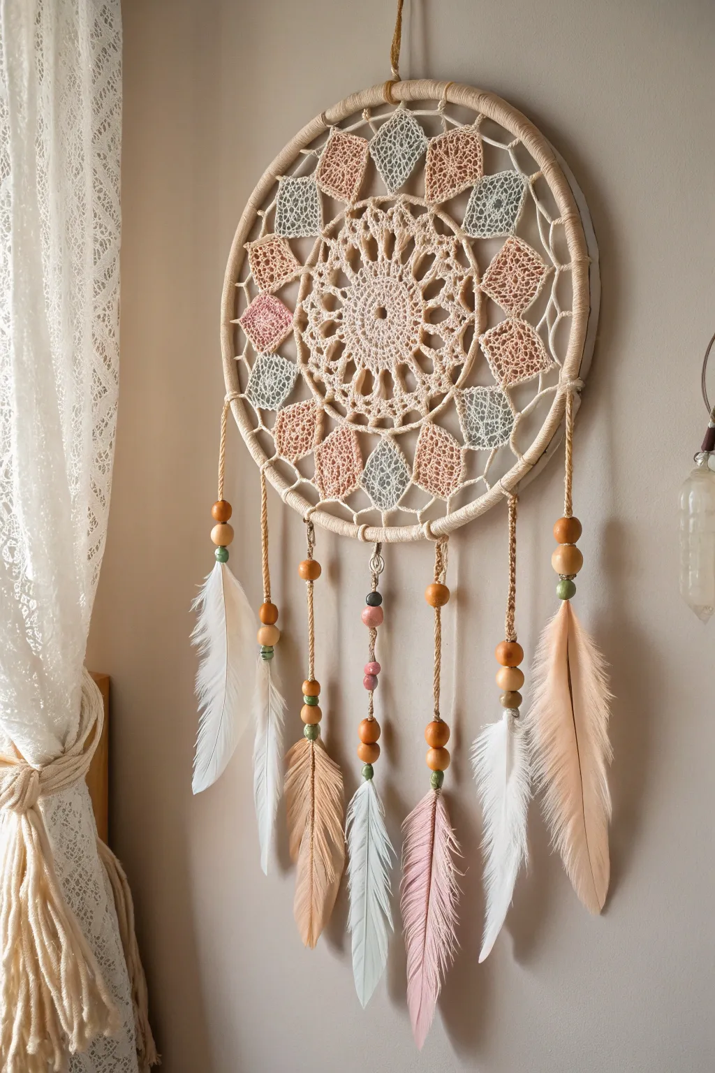 Embrace the art of simplicity with this enchanting crochet dream catcher, perfect for adding a touch of mystical elegance to your space.