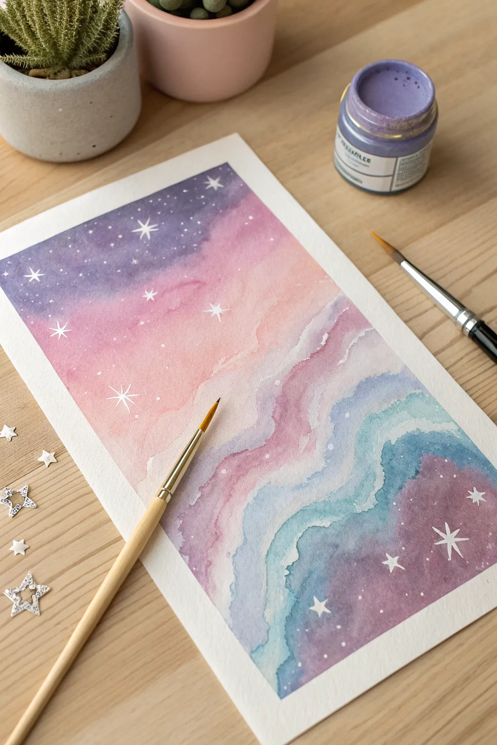 Dive into a dreamy galaxy of colors and stars, where your brush takes you on a cosmic adventure. 🌌✨ #GalaxyArt #MinimalistBeauty
