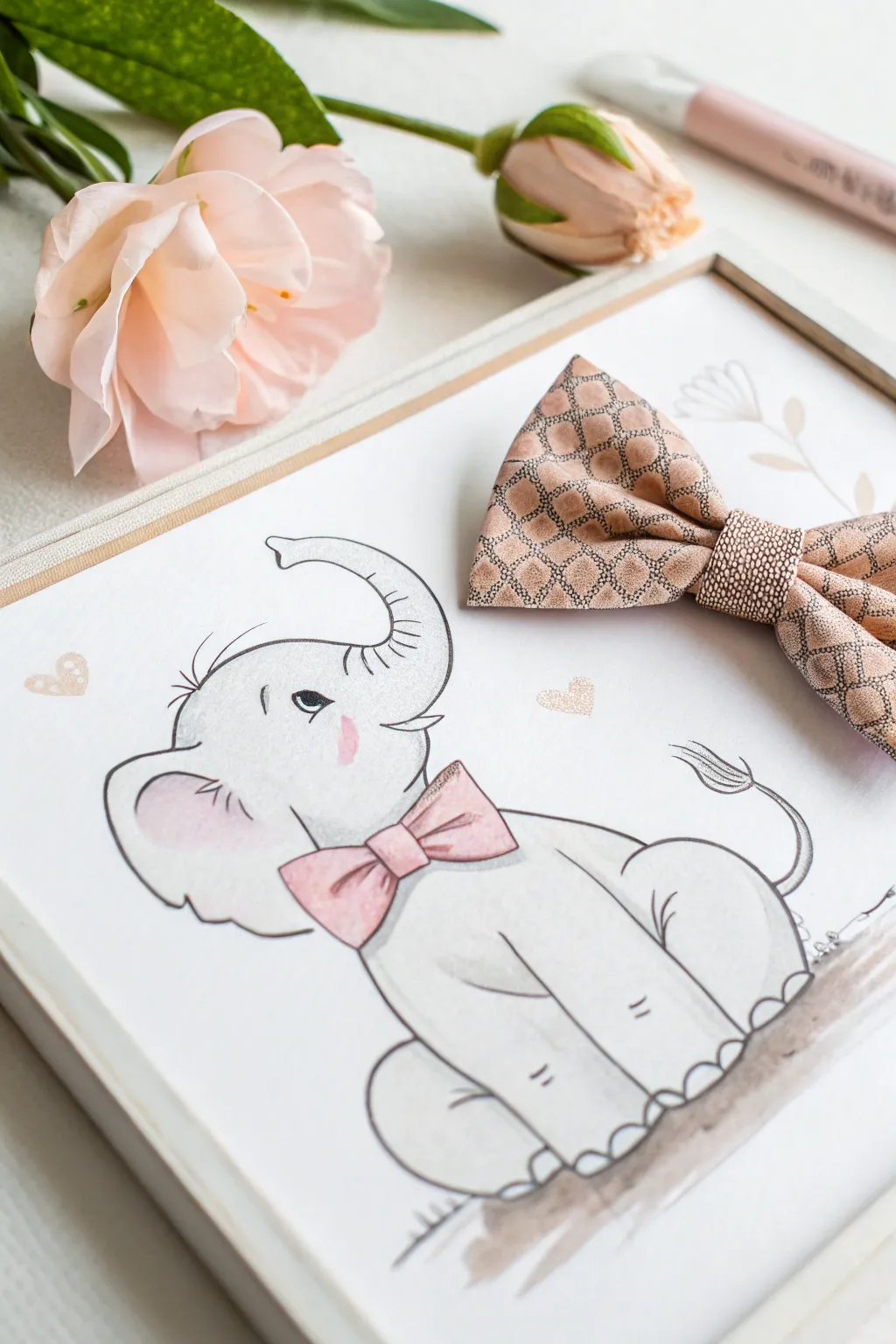 Meet the charming elephant with a bow tie—where playfulness meets elegance in minimalist style.