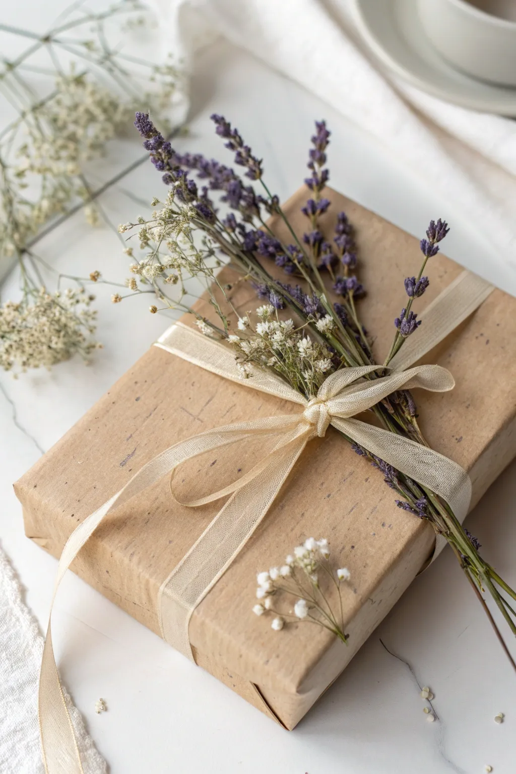 Add a touch of nature to your gifts with floral accents for a charmingly fresh and inviting presentation.