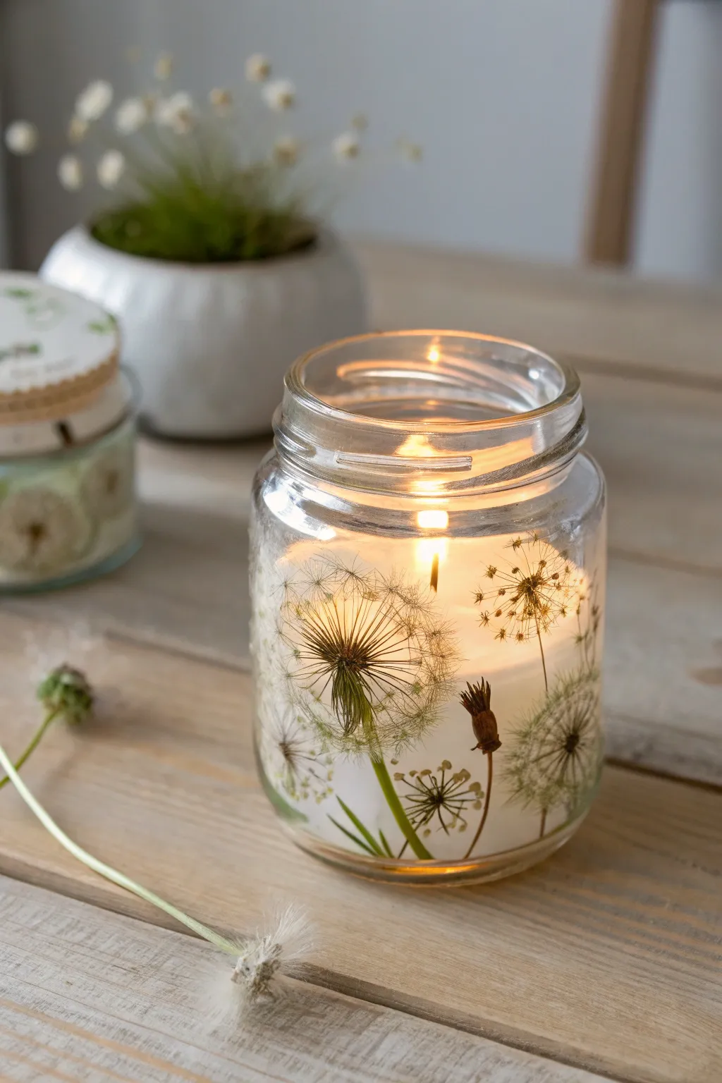 Illuminate your space with the natural elegance of dandelion-adorned tea light holders.