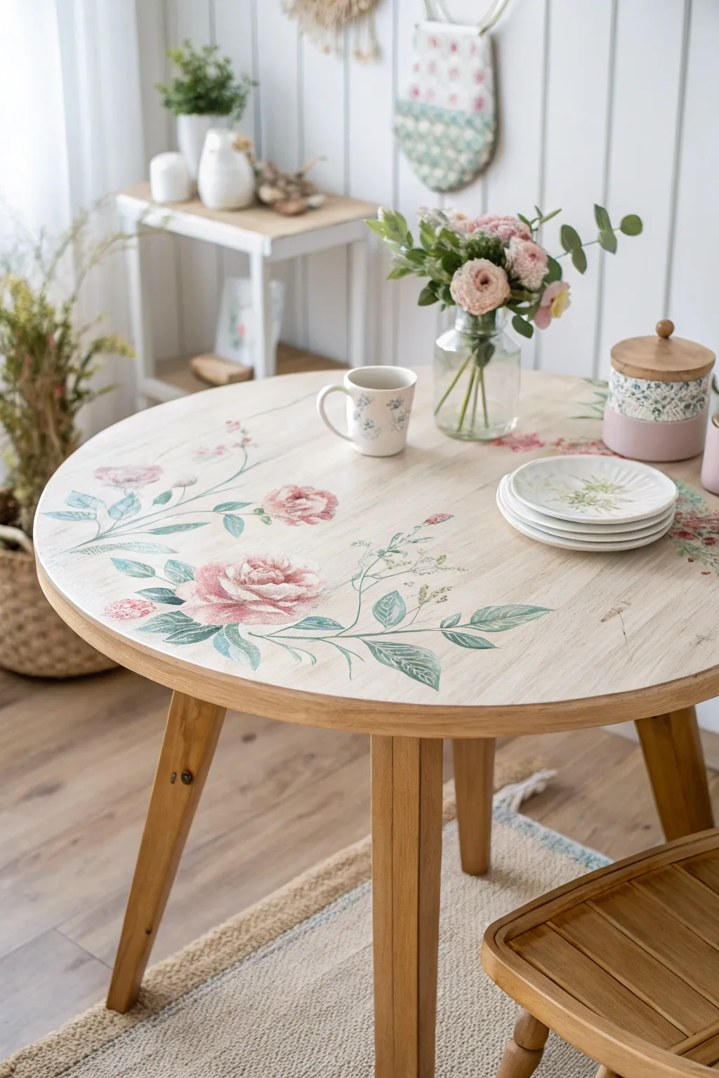 Embrace the elegance of simplicity with this minimalist decoupage tabletop masterpiece.