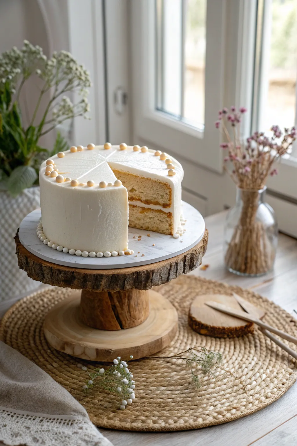 Unveil the magic: a cake with a hidden pearl surprise that captivates with every slice.