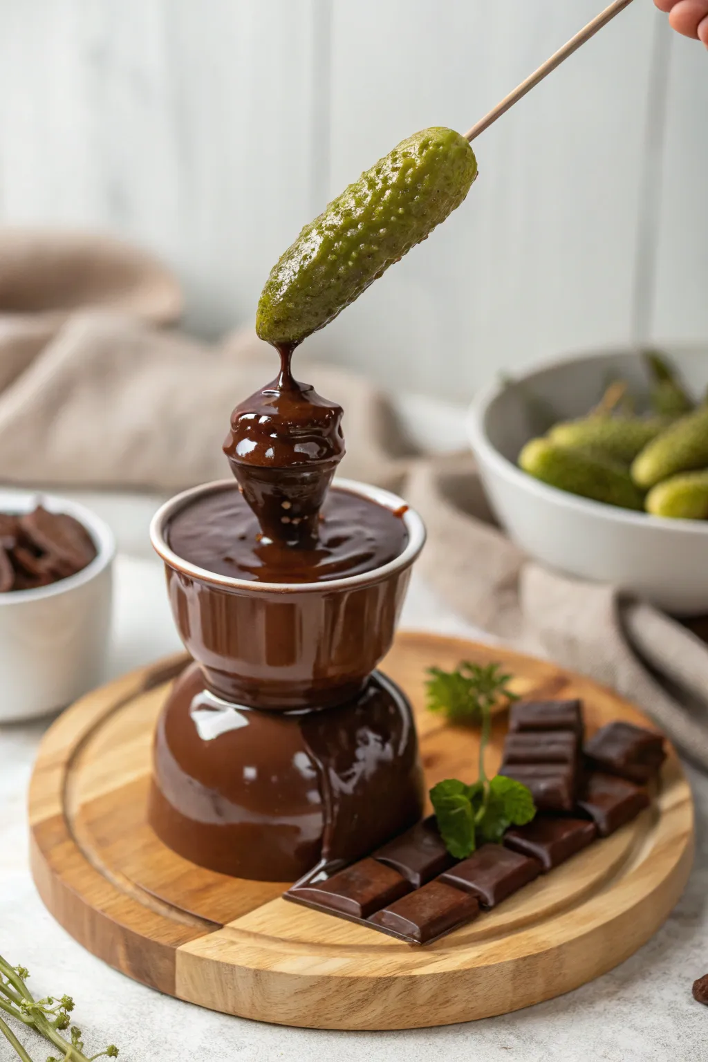Dare to dip: Pickles meet chocolate in a bold, delicious twist. 🍫🥒