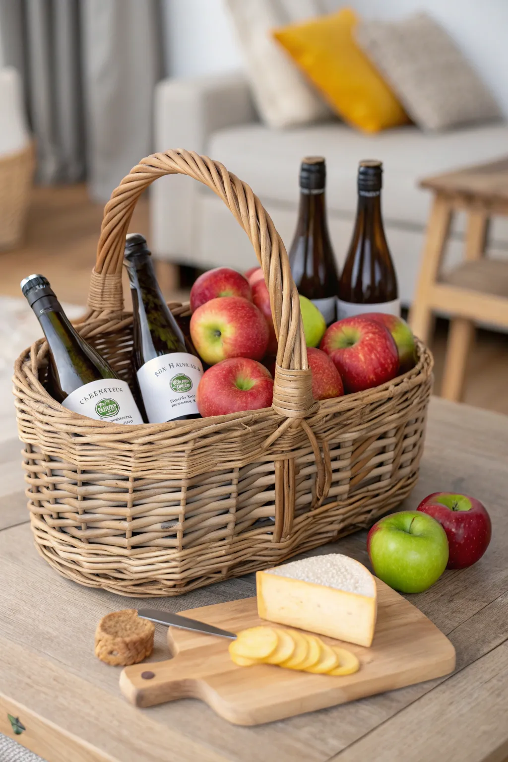 Delight in the simple pleasures of a handcrafted cider lover's basket, where craftsmanship meets natural beauty.