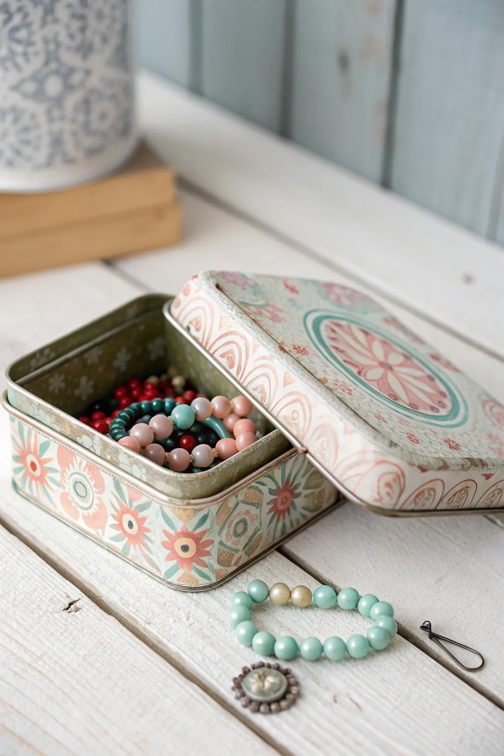 Embrace nostalgia with vintage tins for your bead treasures.