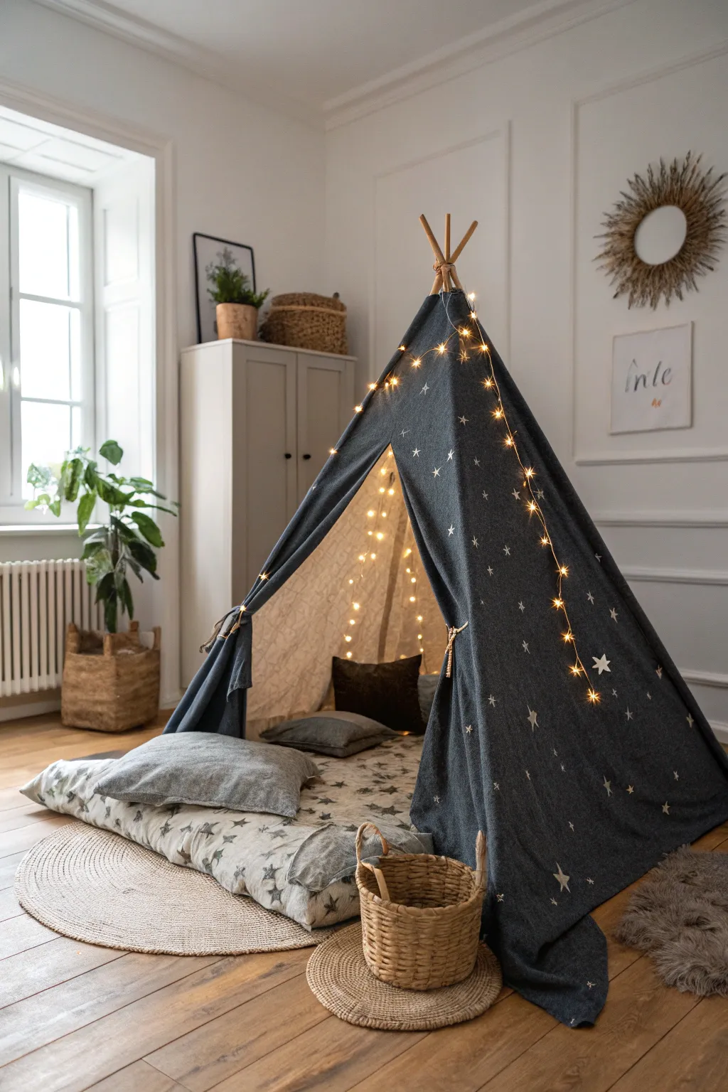 Bring the universe into your bedroom with this enchanting DIY starry night bed tent. ✨🌌 #ScandinavianMinimalism #BohoChic #StargazersDelight