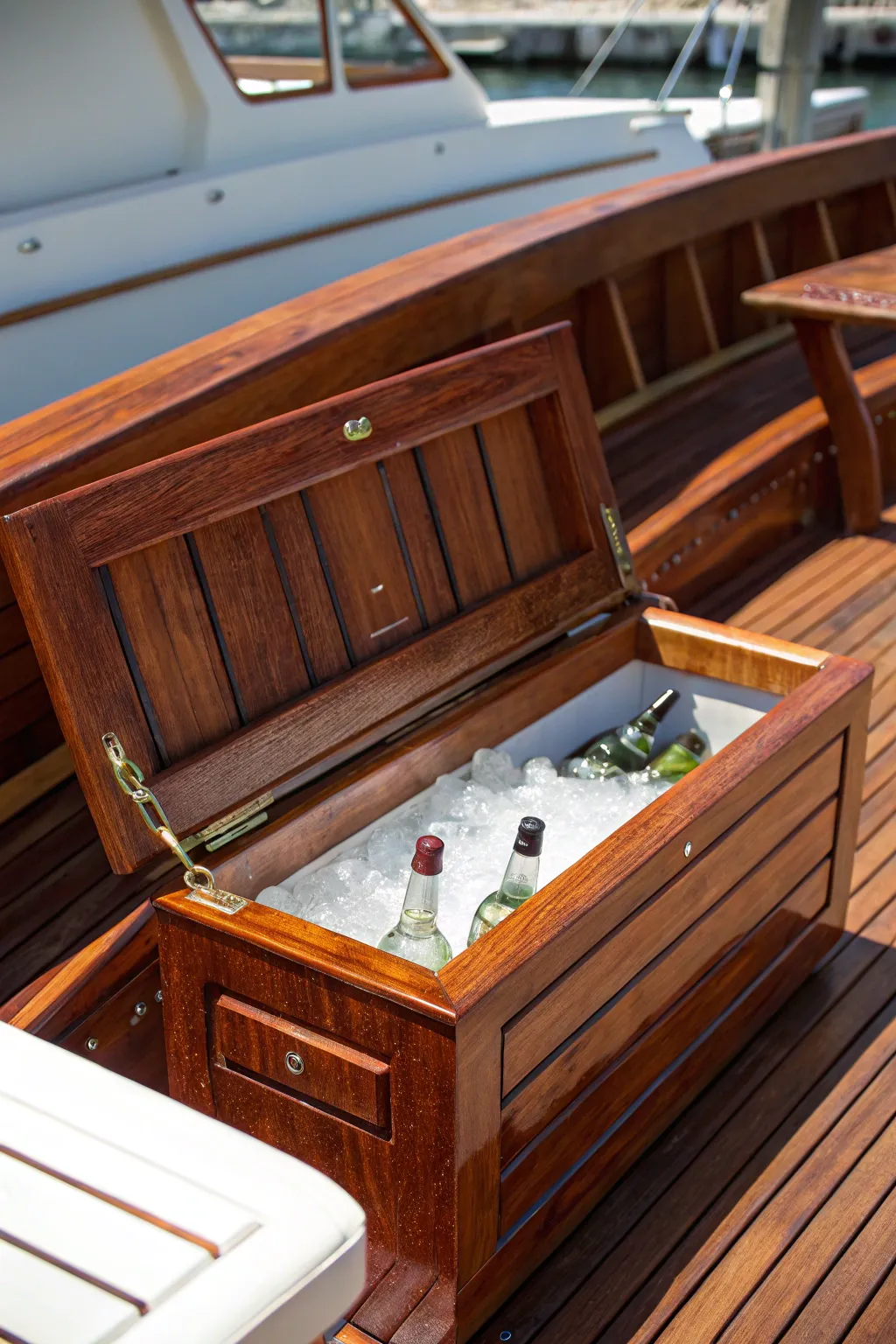 Stay cool and stylish on the waves with this DIY boat bench featuring an integrated cooler. Perfect craftsmanship meets functionality.
