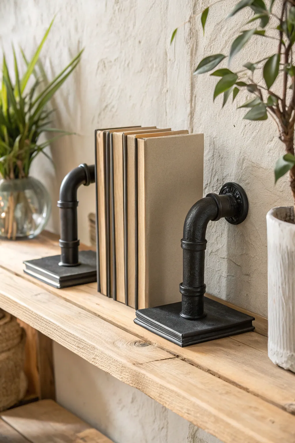 Elevate your decor with these minimalist metal pipe bookends, where industrial meets simplicity.