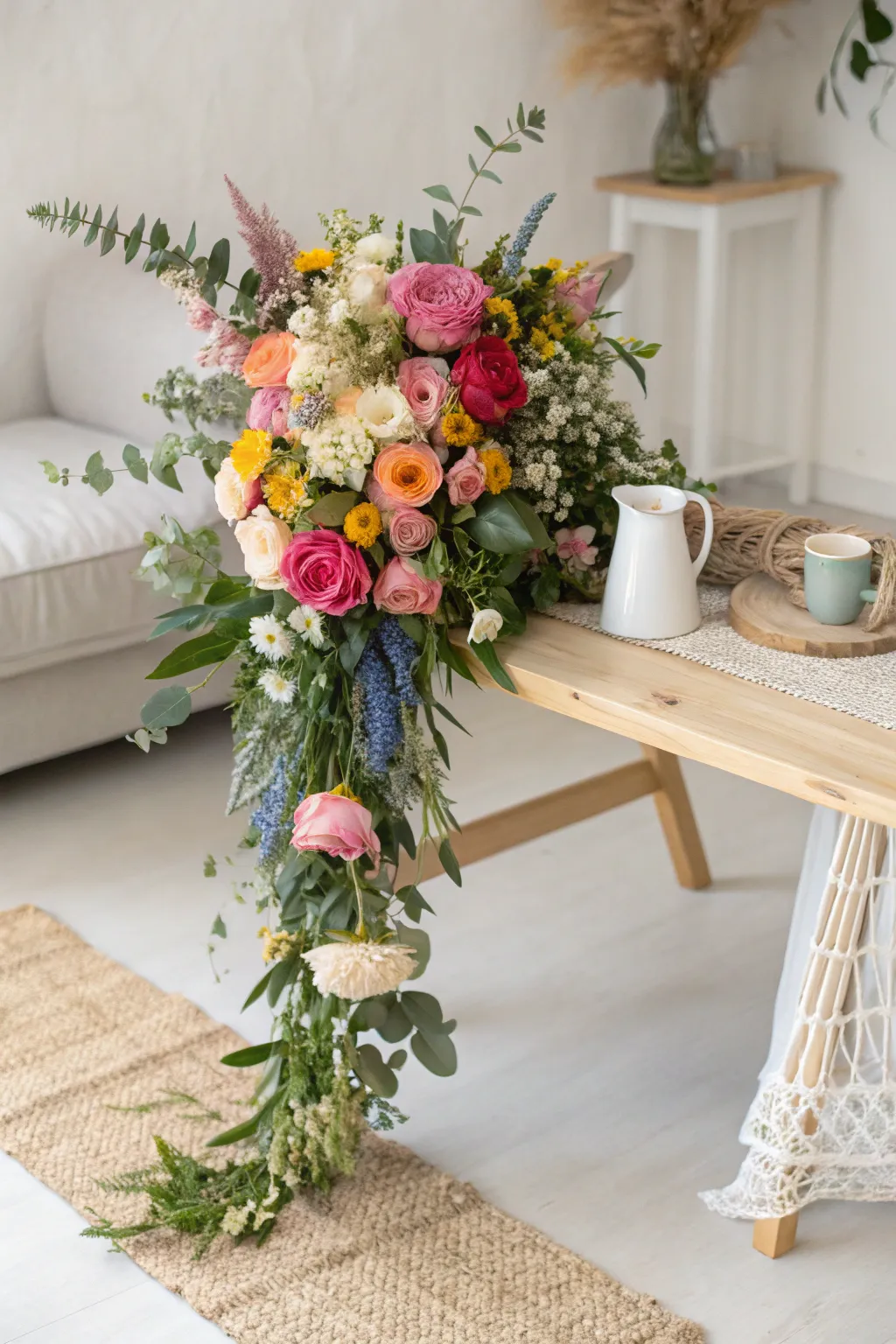 Embrace elegance with a cascading bouquet that speaks volumes in color and style.