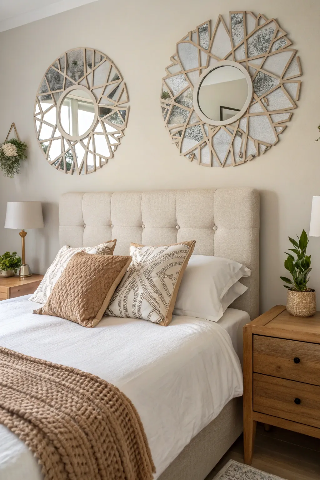 Transform your bedroom into a serene retreat with a dazzling DIY mirror headboard.