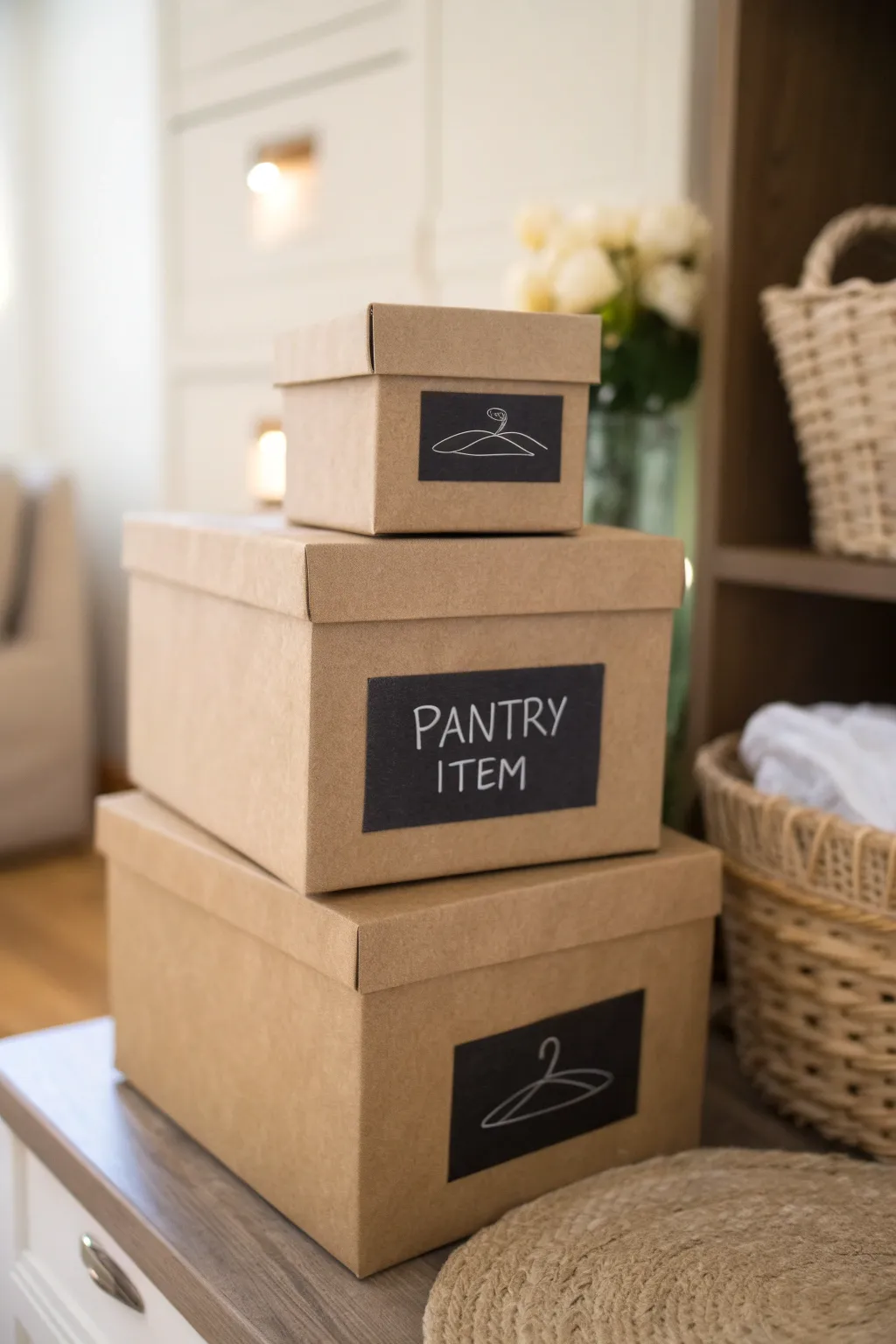 Organize with elegance: Chalkboard labels bring a touch of minimalist charm to your storage solutions.
