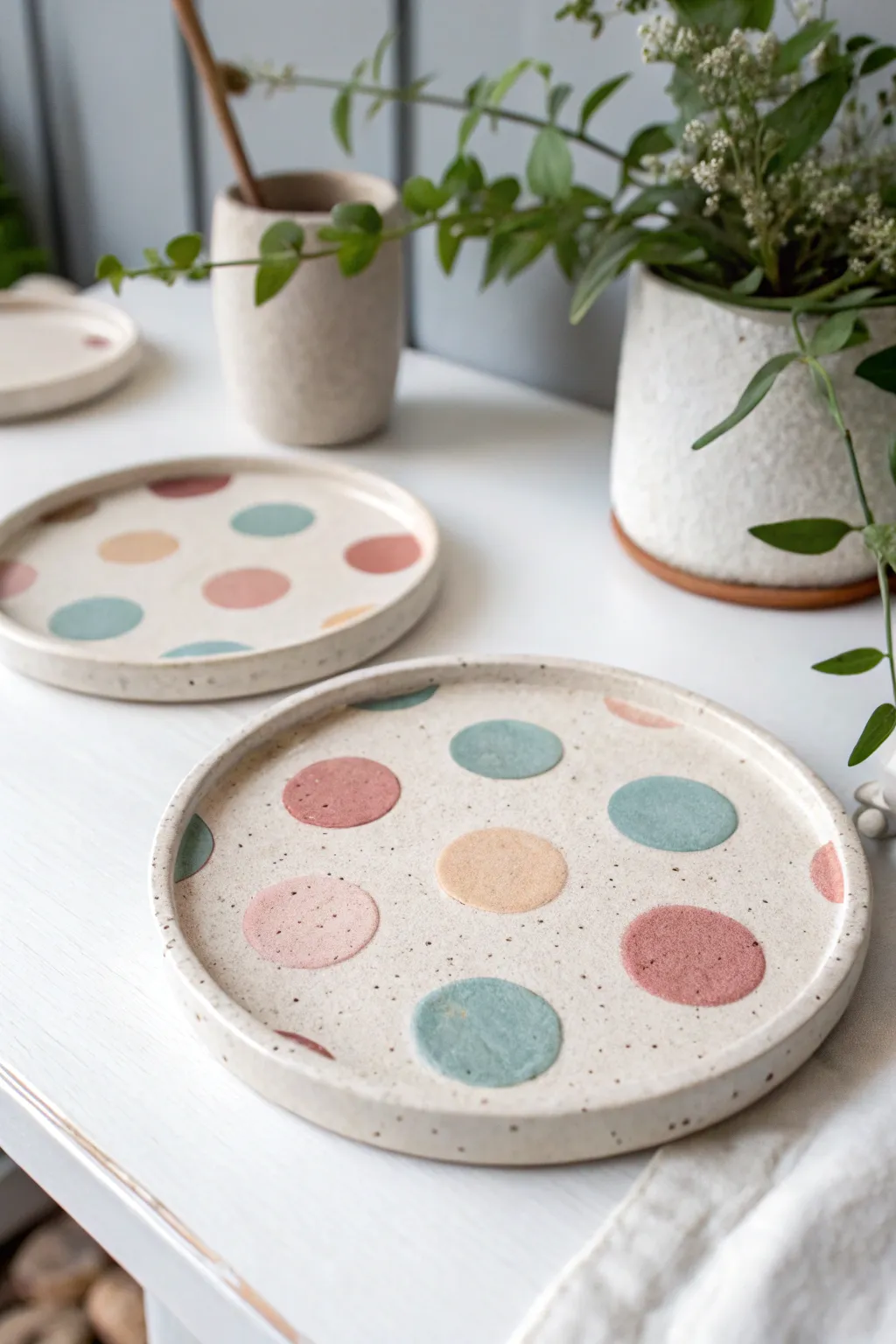 Add a splash of joy to your table with playful polka dot clay coasters!