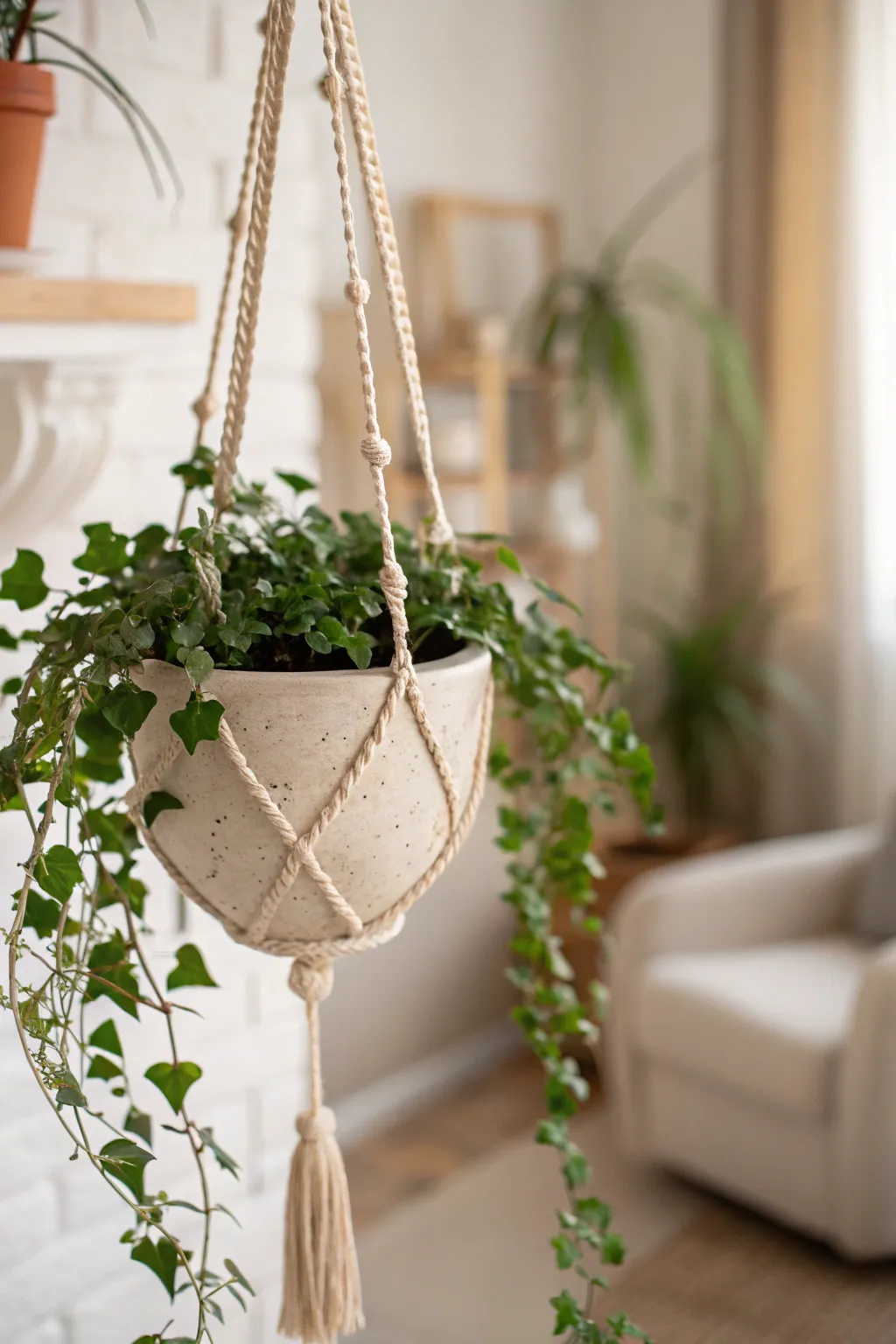Breathe new life into your decor with these upcycled clay hanging planters. A perfect blend of simplicity and natural beauty.