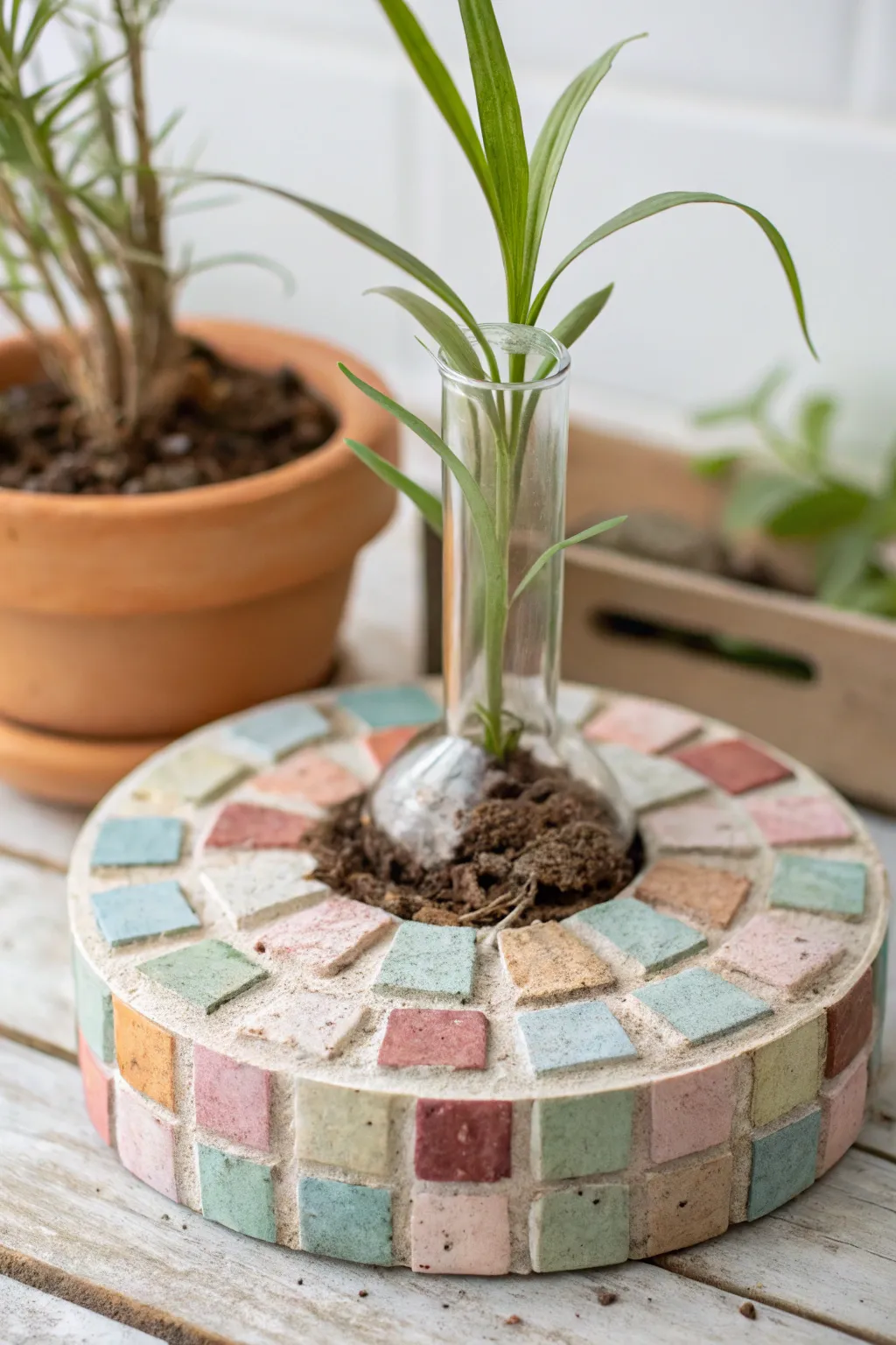 Infuse your space with artistry and nature: a DIY clay mosaic propagation station that's as unique as your plants. 🌿✨