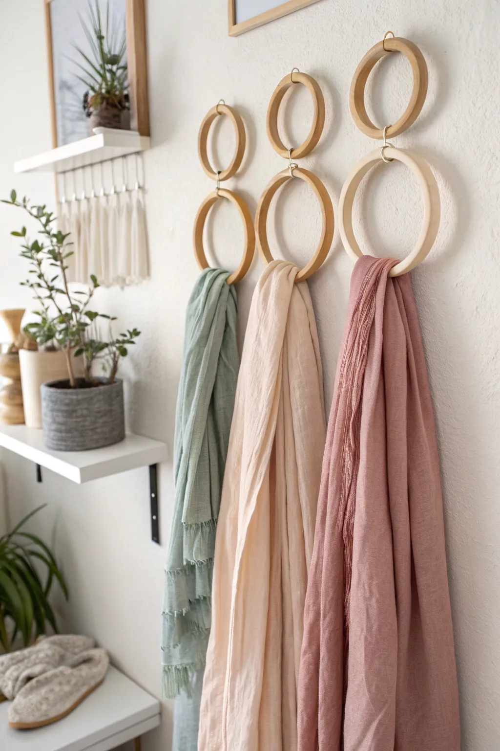 Elevate your closet space with a chic DIY wooden ring scarf hanger—where simplicity meets elegance.