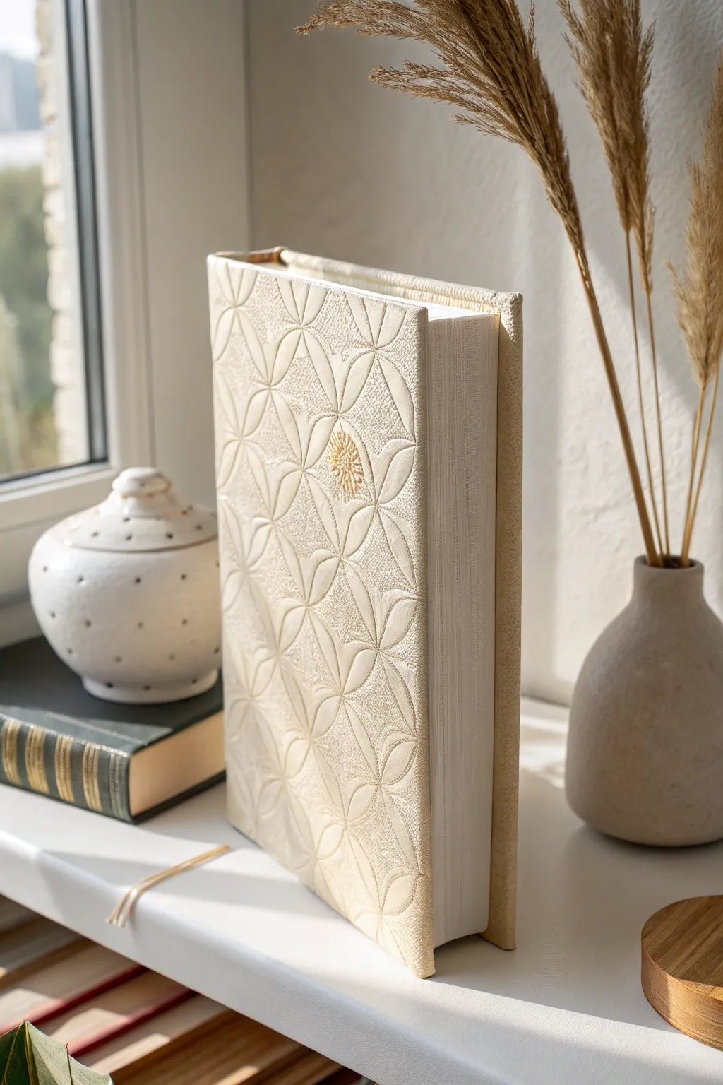 Elevate your bookshelf with DIY decorative book covers that add a touch of elegance and uniformity. 🌿📚✨ #HomeLibraryStyle #ScandinavianMinimalism