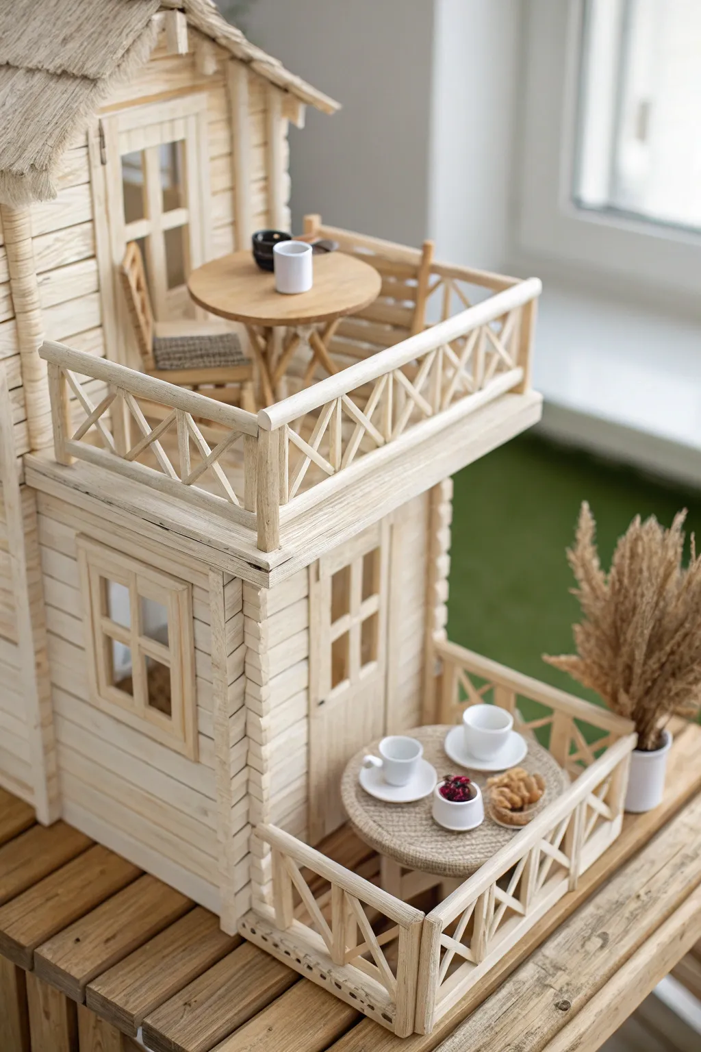 Tiny Balcony Bliss: A serene spot for dollhouse mornings.