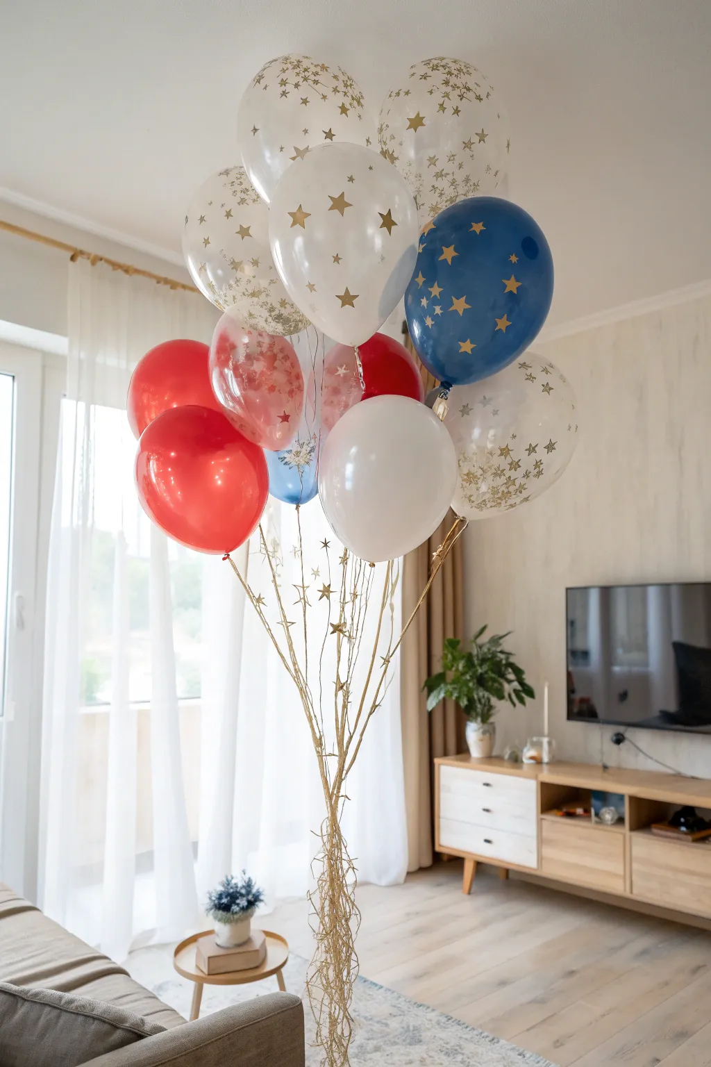 Elevate your celebration with elegant firework balloon bouquets, perfect for adding a touch of minimalist charm to any patriotic event.