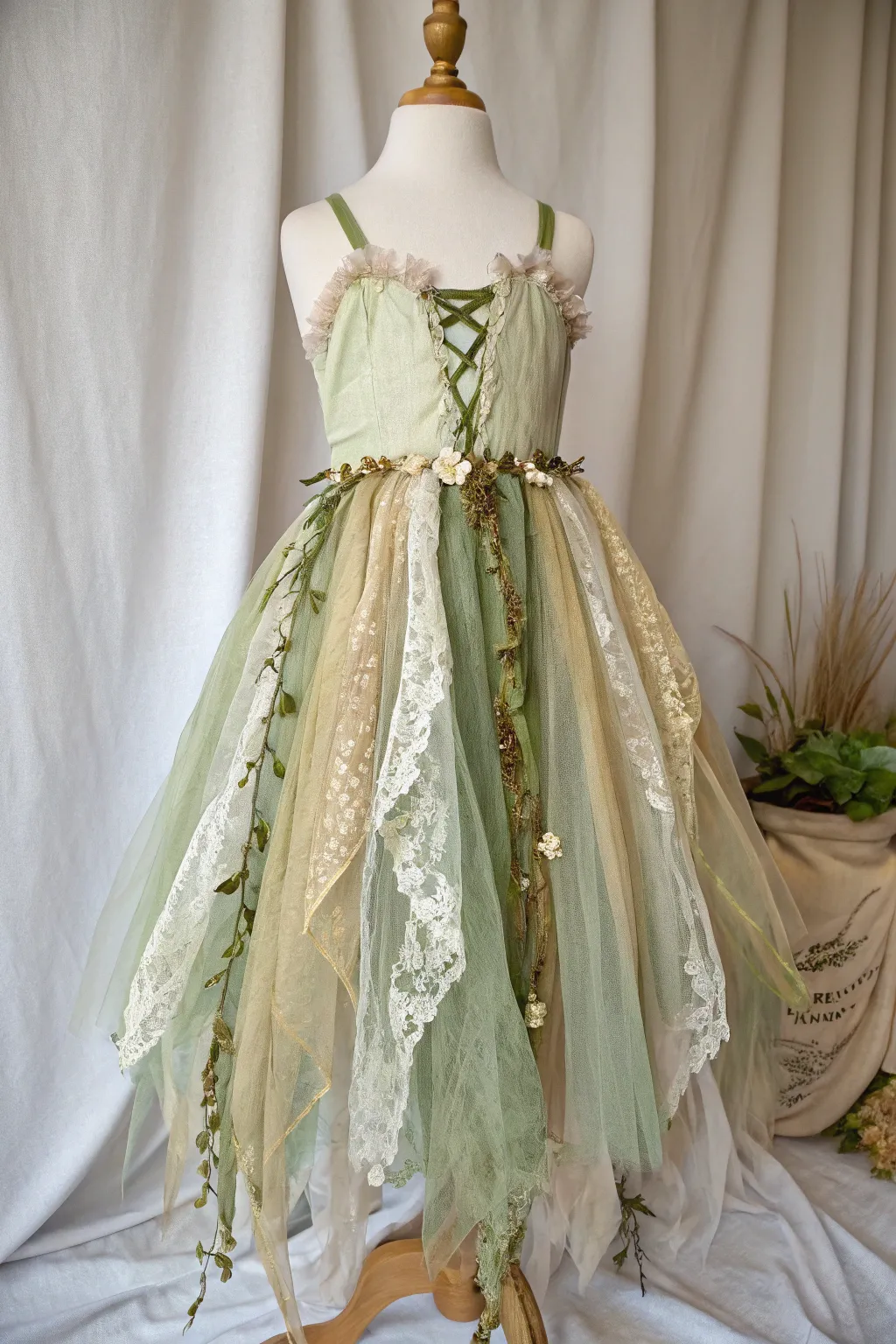 Embrace the magic of layered textures with this enchanting forest fairy costume.
