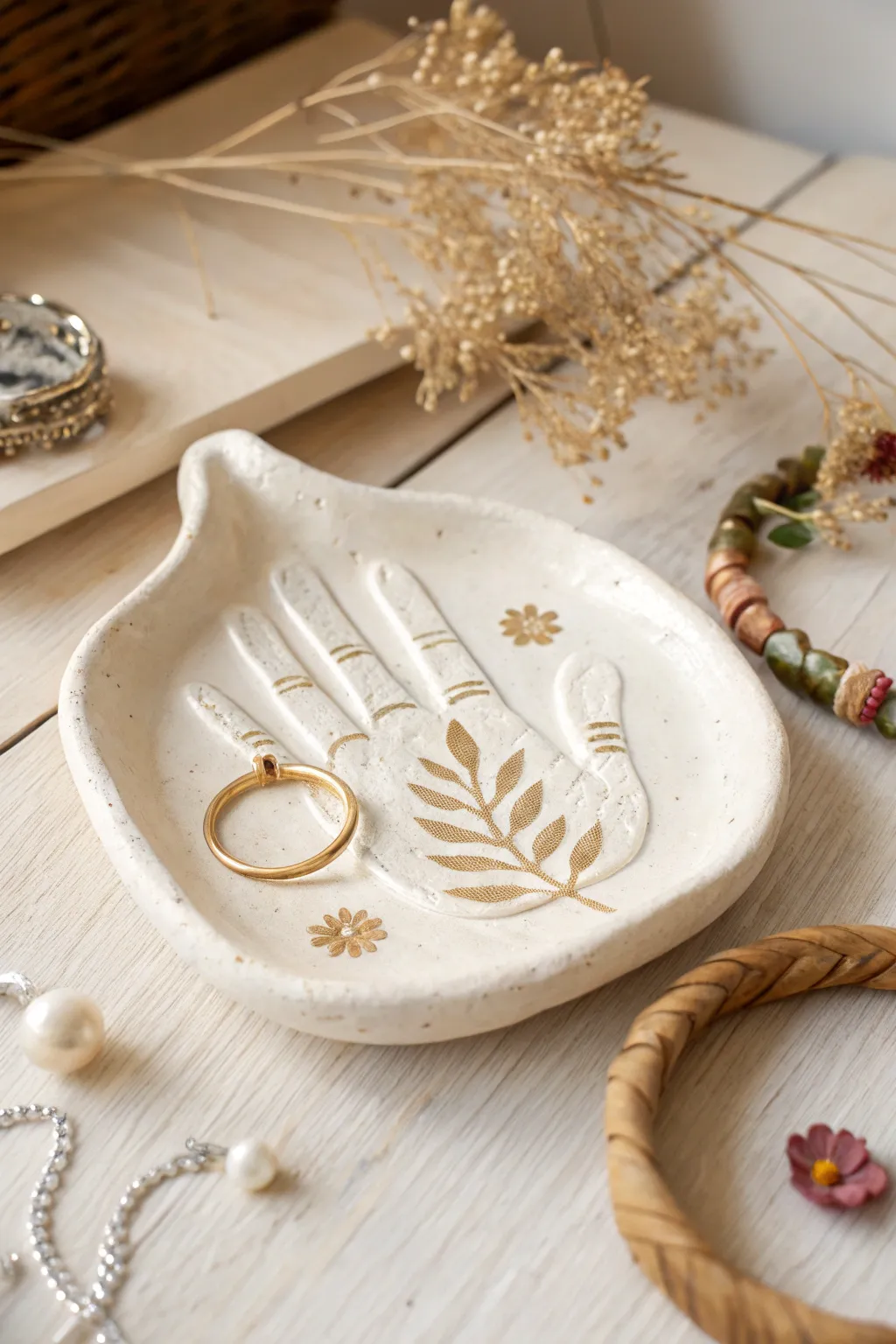Capture memories with a touch of elegance—this DIY clay hand jewelry dish is a heartfelt gift for mom. #HandmadeWithLove #MinimalistBeauty
