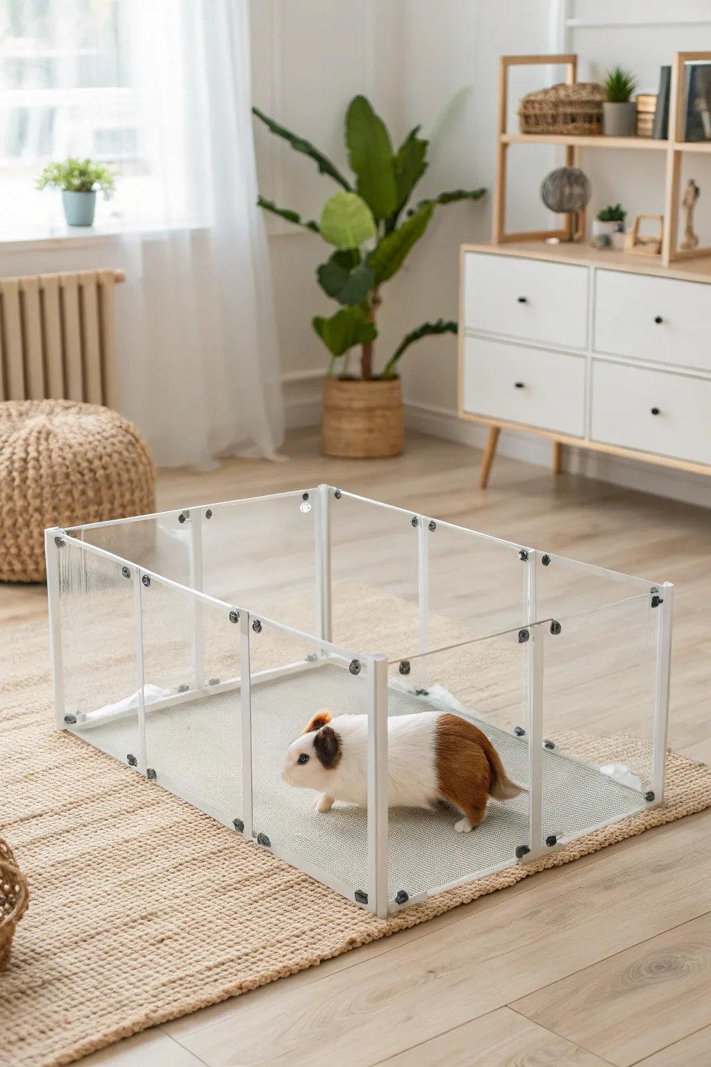 A modern play haven for your guinea pigs: stylish, safe, and see-through.