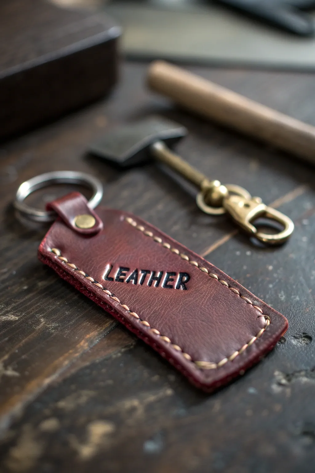 Craft your own inspiration: A personalized stamped leather keychain that speaks to you.