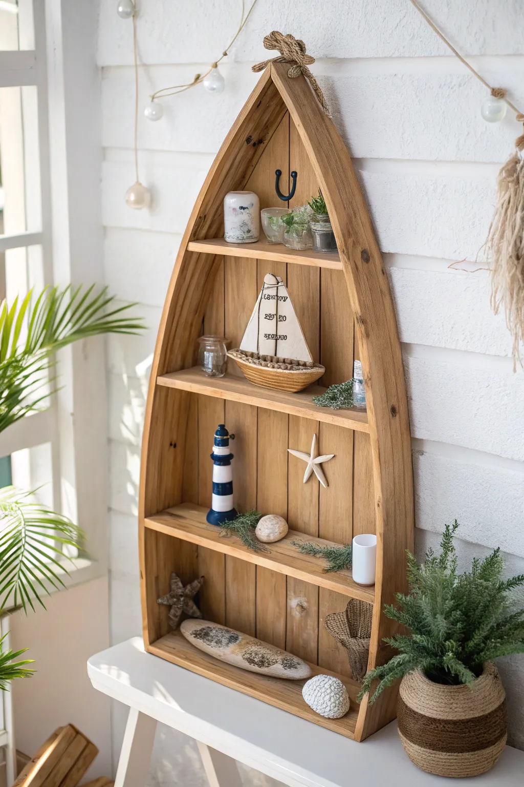 Add a nautical touch to your space with a handmade boat shelf—where craftsmanship meets coastal charm.