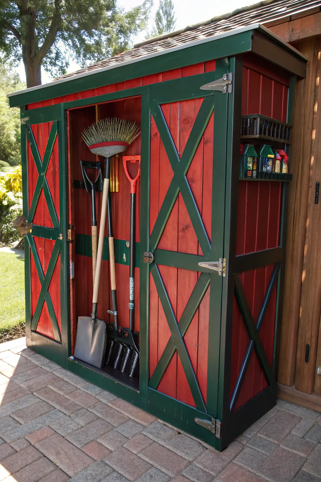 Elevate your garden storage with a custom-built multi-tool shed—where organization meets craftsmanship.