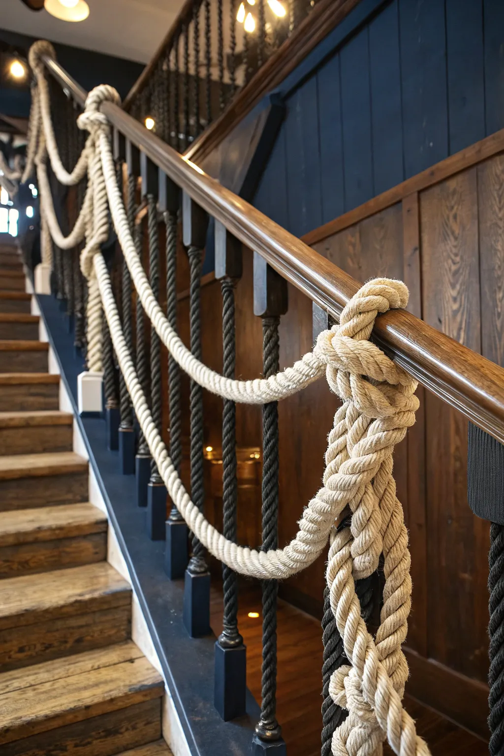 Add a touch of whimsy to your loft with a bold and textured rope railing.