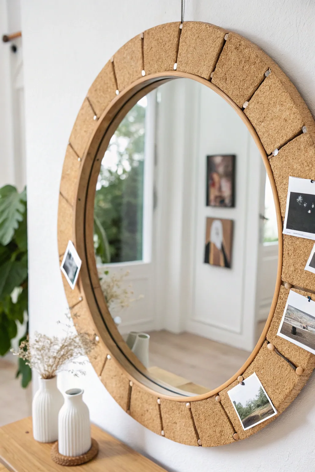 Elevate your space with a chic cork board mirror – where functionality meets minimalist beauty.