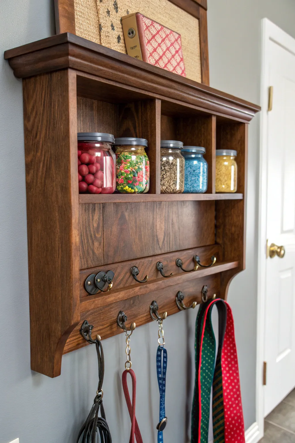 Elevate your mudroom with a stylish pet essentials corner – where craftsmanship meets convenience!
