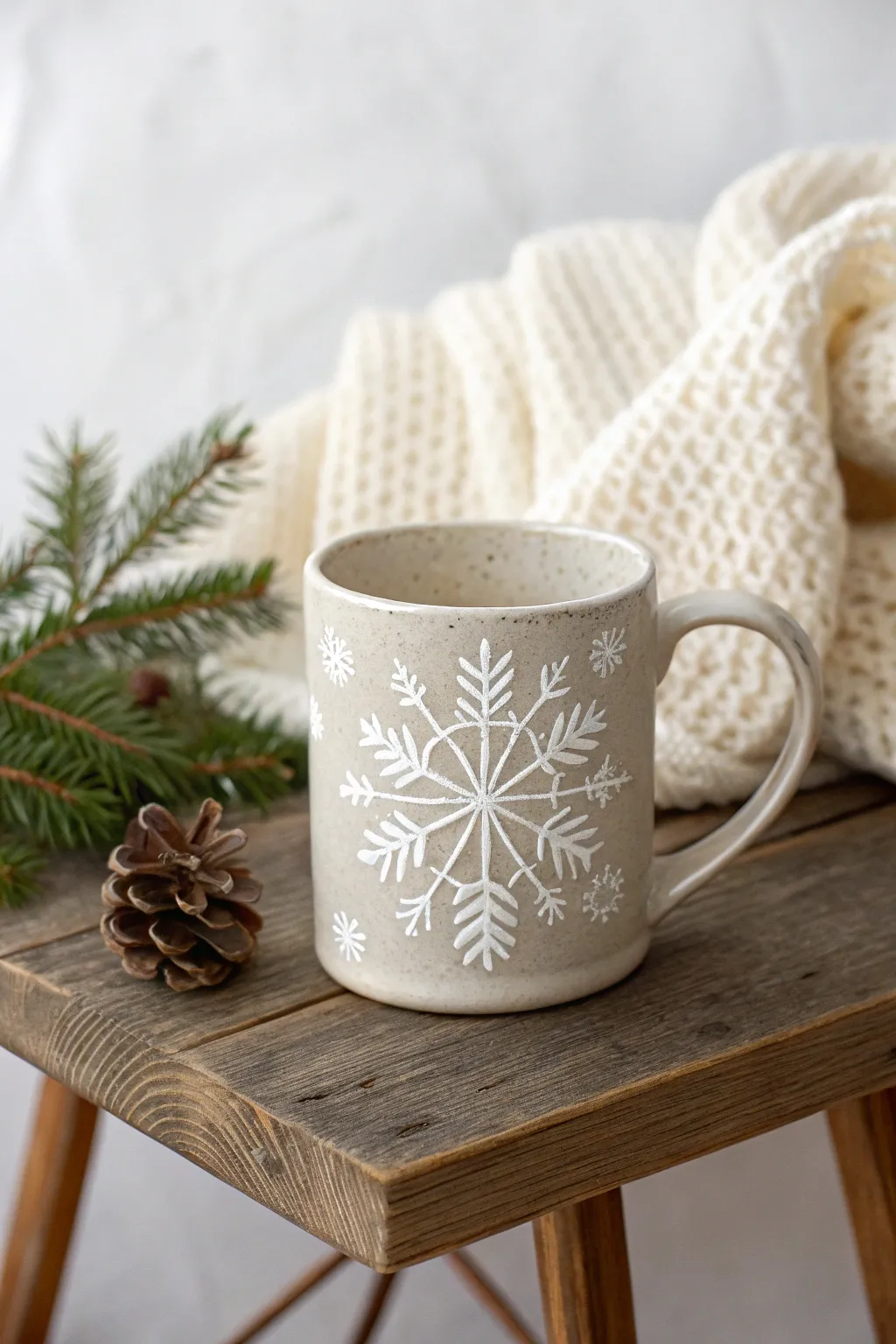 Embrace the season with artisanal snowflake mug designs—where simplicity meets winter charm.