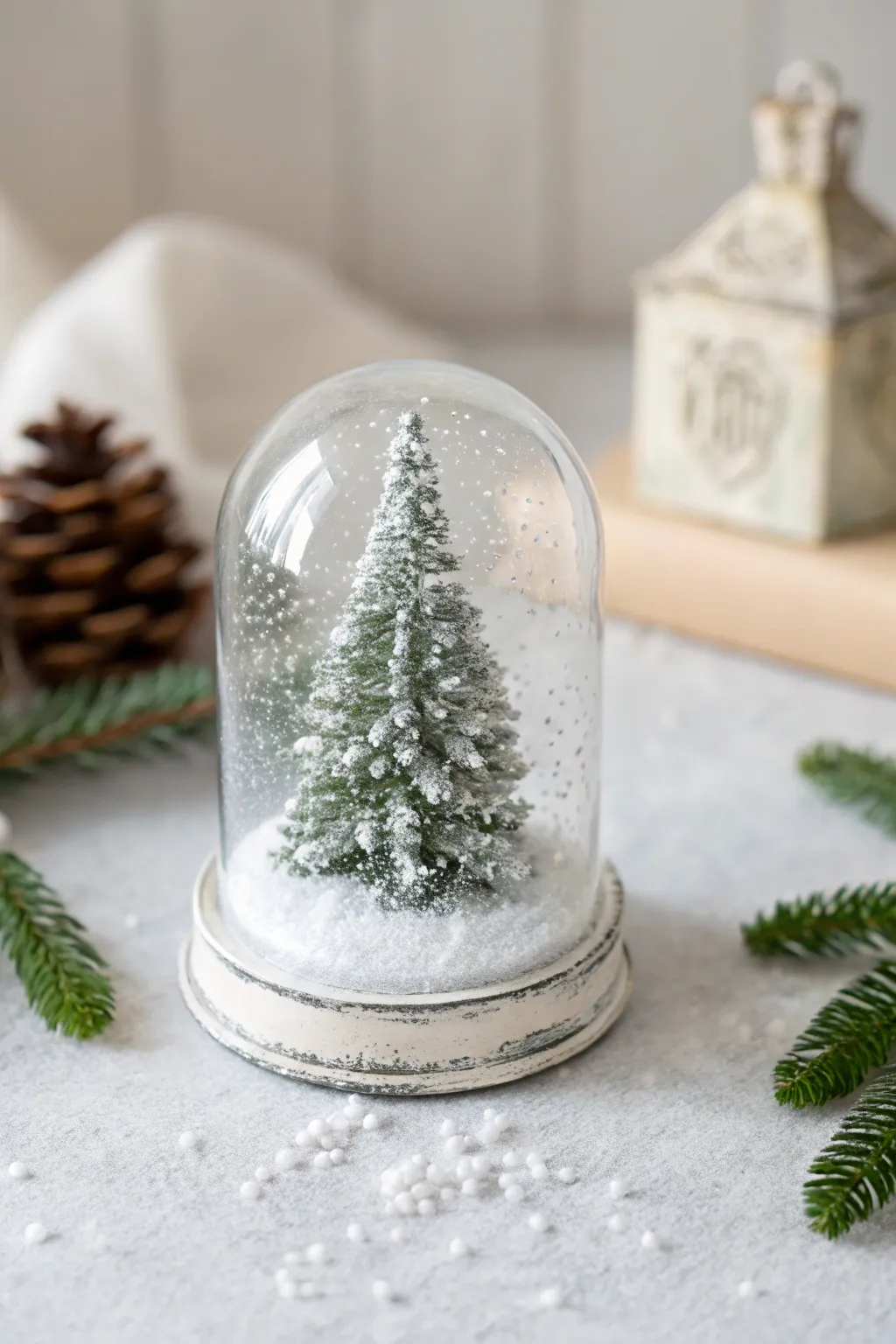 Transform your tree with charming Salt Shaker Snow Globes. A touch of sparkle, simplicity, and natural beauty.